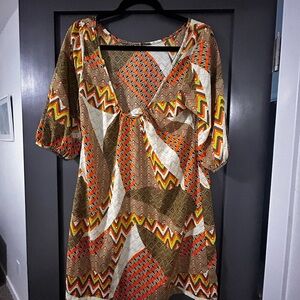 Teenflo Brown and Orange Graphic Midi Dress